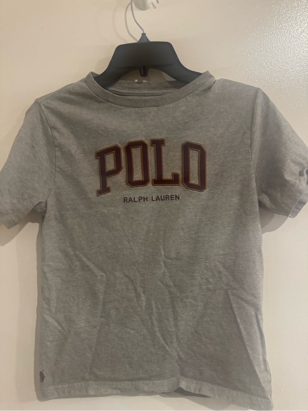Ralph Lauren Heather Gray POLO Appliqué Tee with Maroon Trim